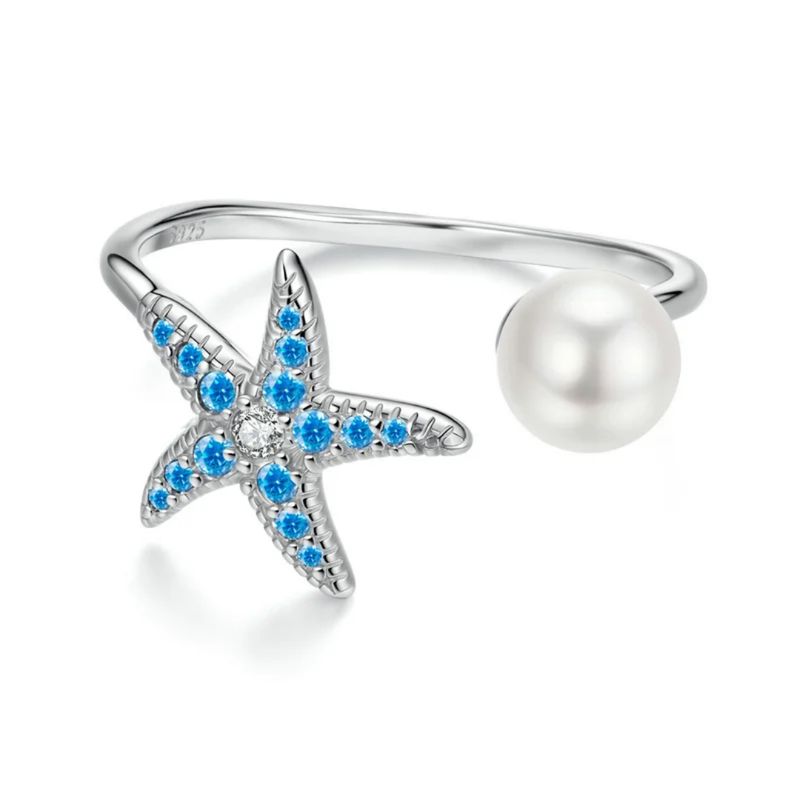 GENERICO - Anillo plata 925 ajustable estrella perla