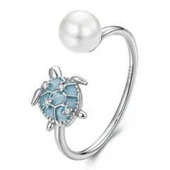GENERICO - Anillo plata 925 ajustable tortuga perla