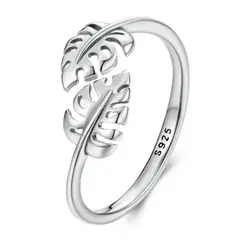 GENERICO - Anillo plata 925 ajustable hoja monstera
