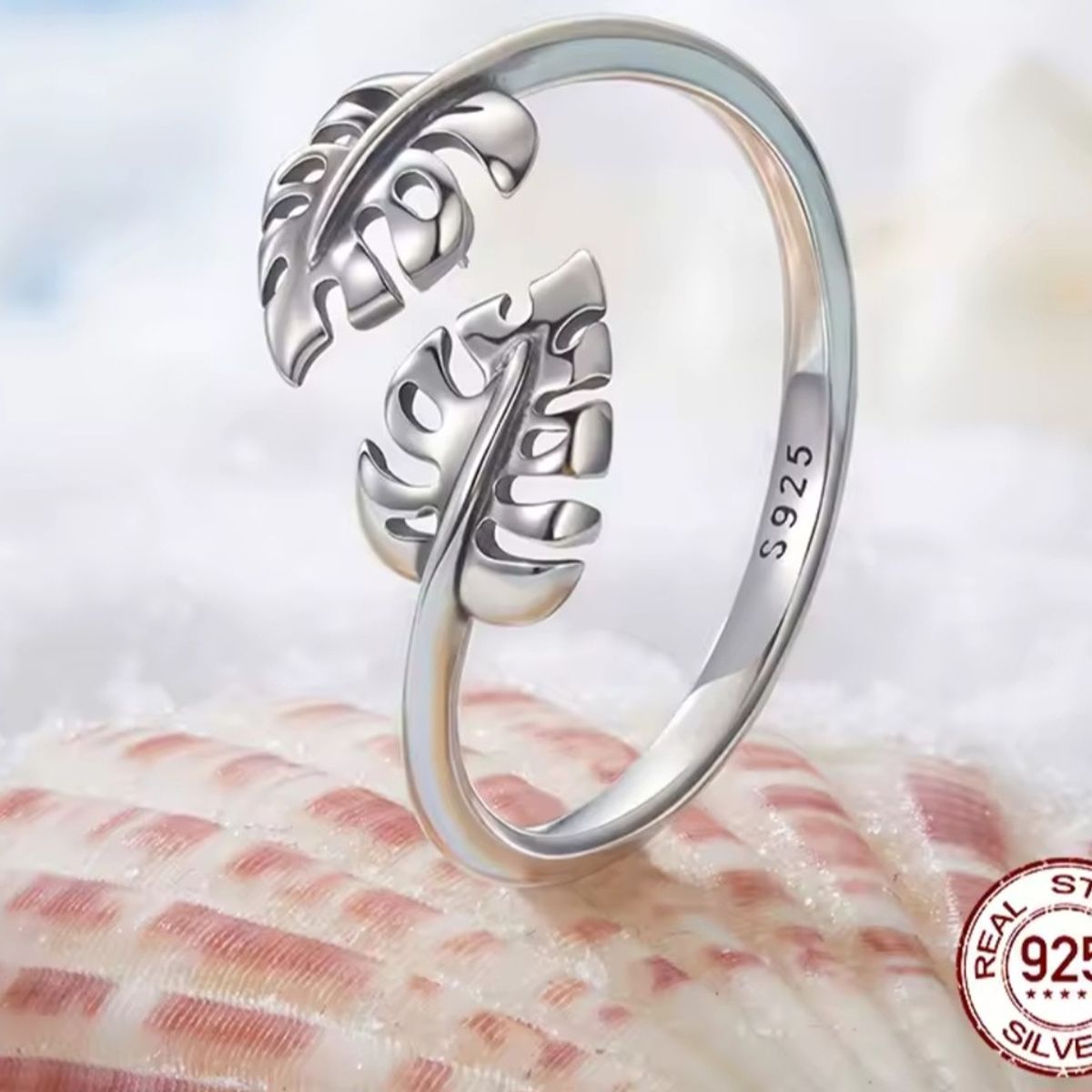 GENERICO - Anillo plata 925 ajustable hoja monstera