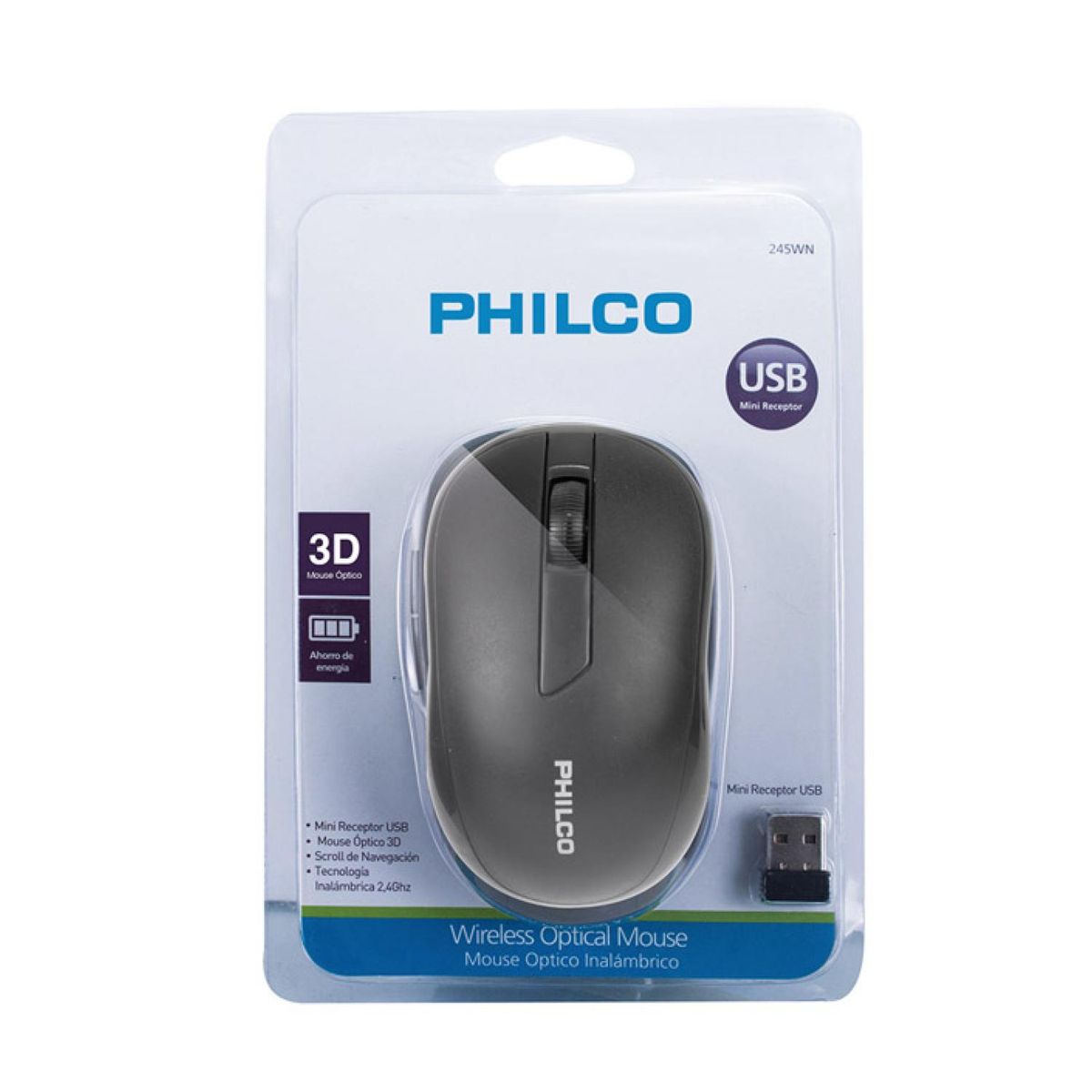 PHILCO - Mouse Inalambrico USB 3 Botones Negro Philco