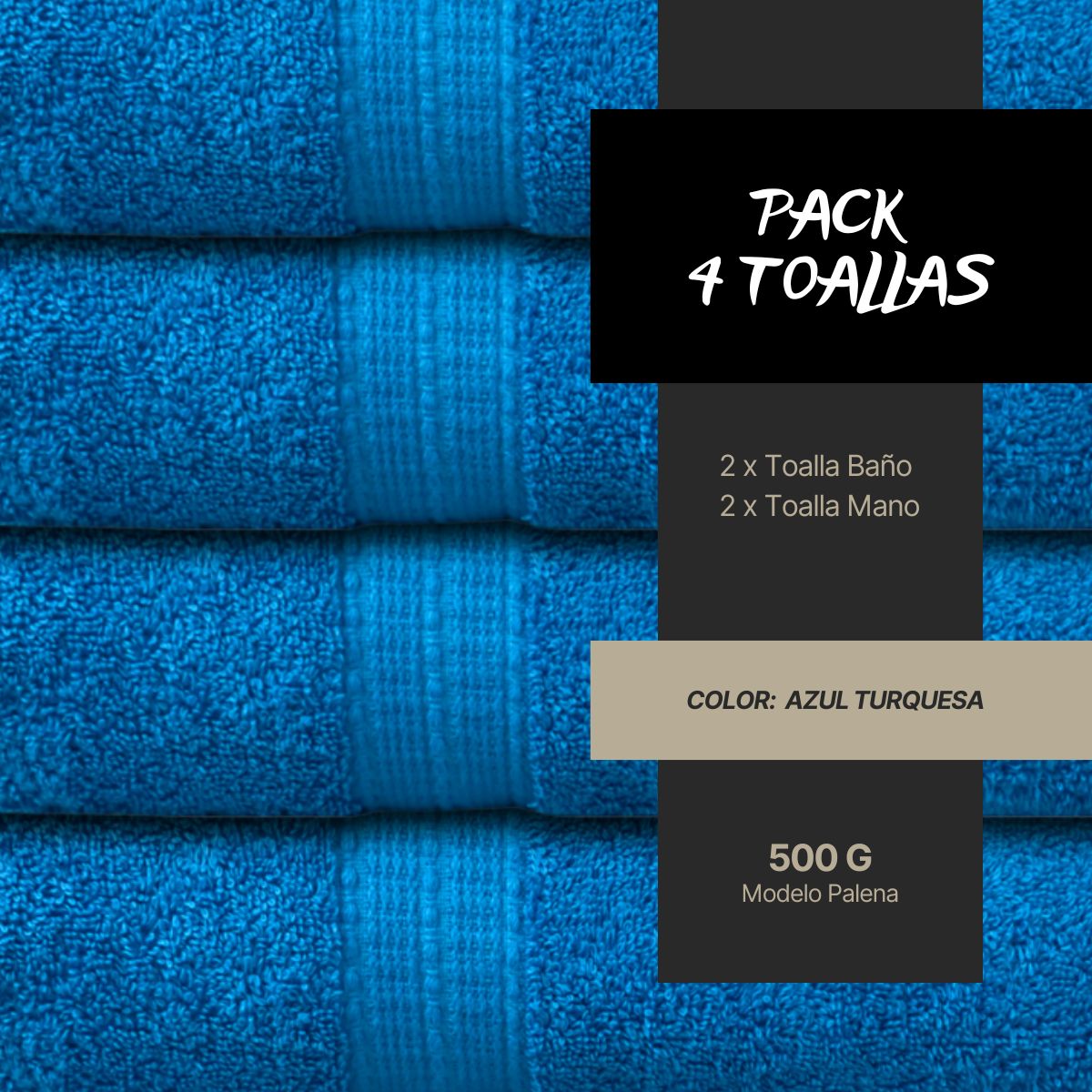 CHITECO - Pack 4 Toallas Chiteco (by Lourdes) 500g Baño y Manos Azul Turquesa