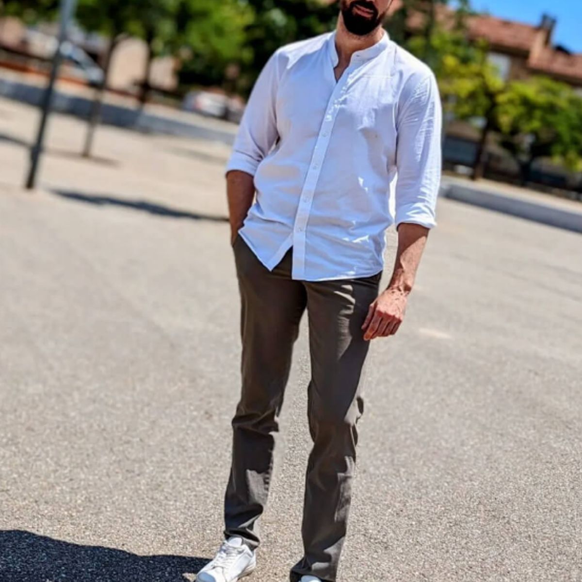 XPRESS RECHARGE - Camisa lino cuello paloma