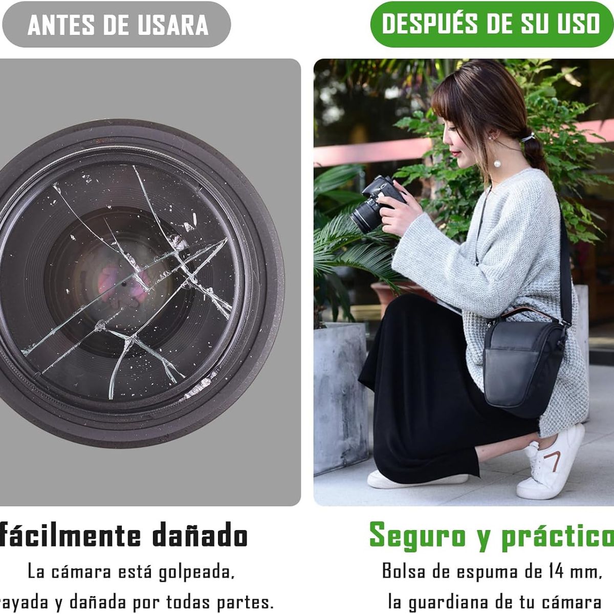 KUANGYE - Bolso Cámara Fotográfica Y Lente Dslr Canon Acolchado Negro