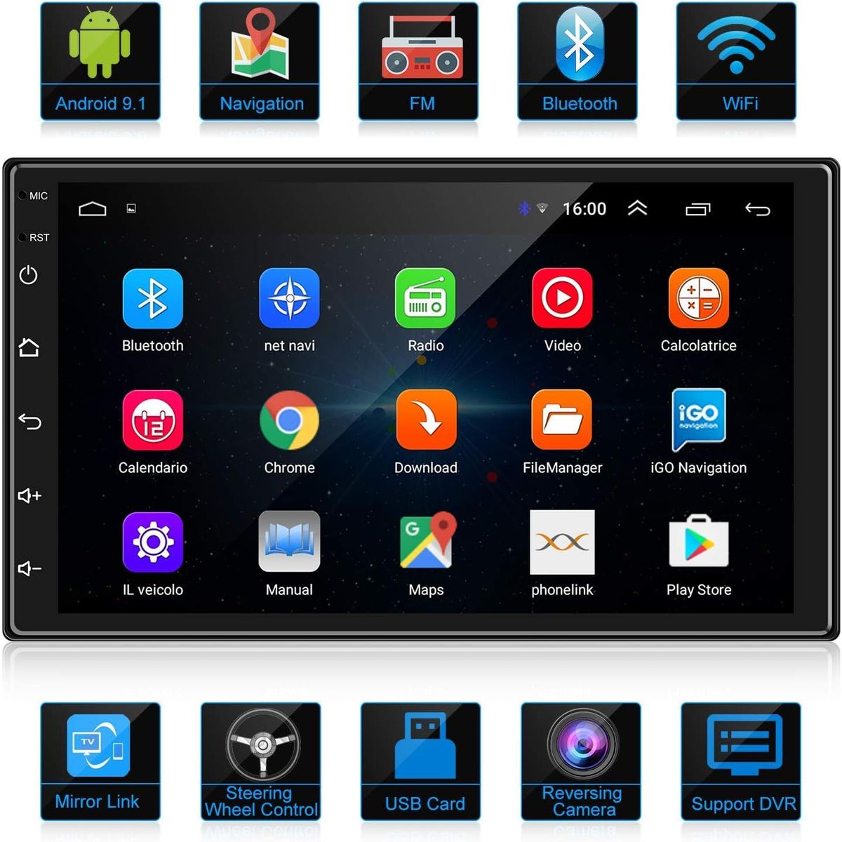 KUANGYE - Radio Auto Pantalla Tactil 7 Pulgadas Android Camara Trasera