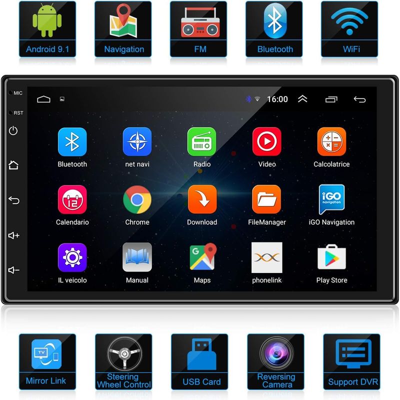 KUANGYE - Radio Auto Pantalla Tactil 7 Pulgadas Android Camara Trasera