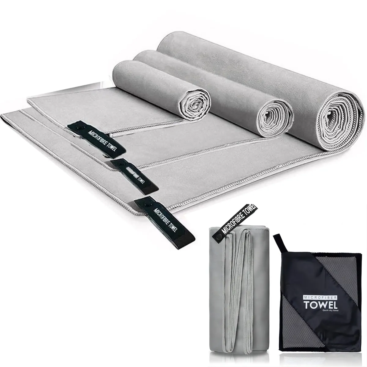 AIZO - Toalla Baño Viaje De Microfibra De Secado Rápido-Gris claro