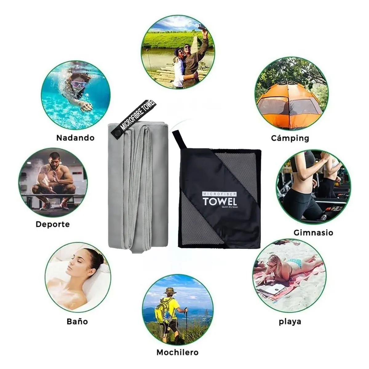 AIZO - Toalla Baño Viaje De Microfibra De Secado Rápido-Gris claro