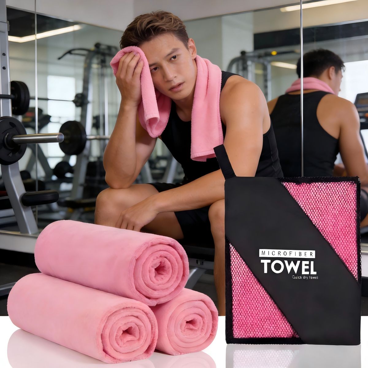 AIZO - Toalla Baño Viaje De Microfibra De Secado Rápido-Rosa claro