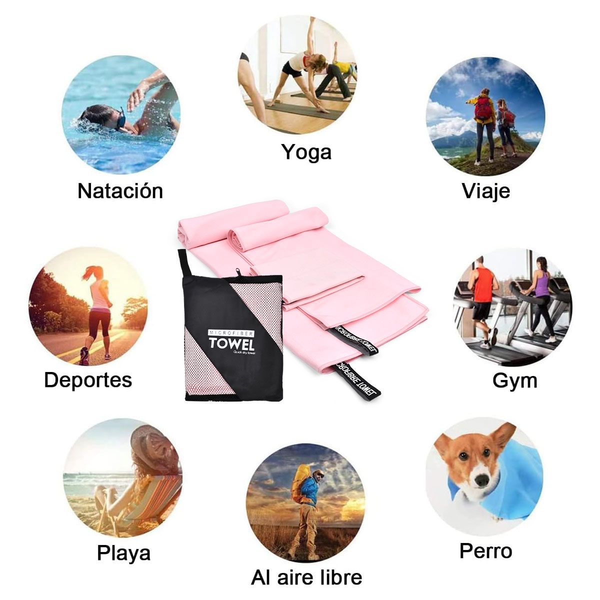 AIZO - Toalla Baño Viaje De Microfibra De Secado Rápido-Rosa claro