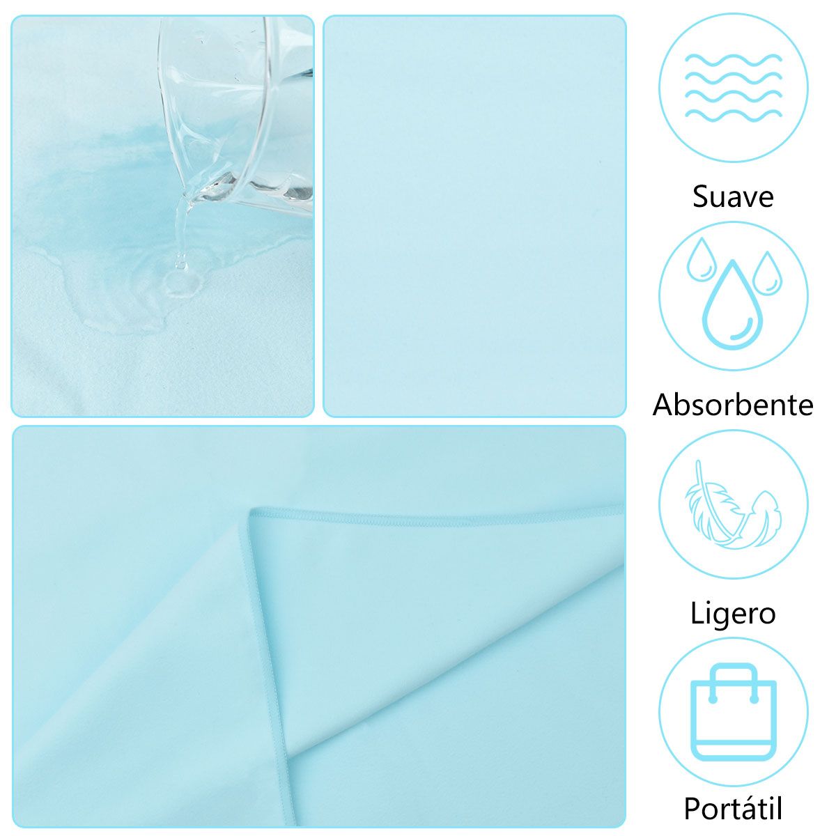 AIZO - Toalla Baño Viaje De Microfibra De Secado Rápido-Azul claro