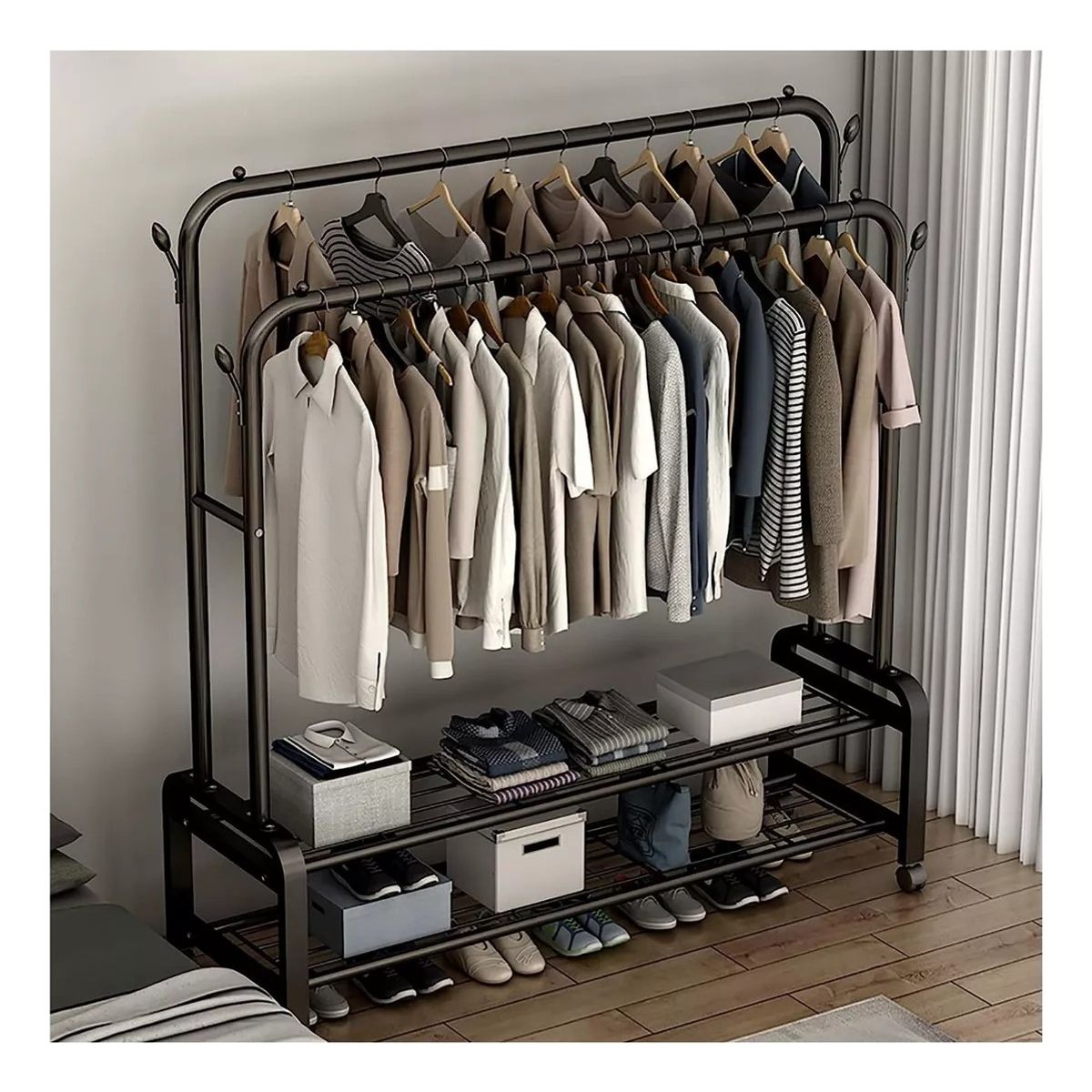 ANYHOGAR - Perchero Organizador Colgante De Ropa Doble Con Ruedas