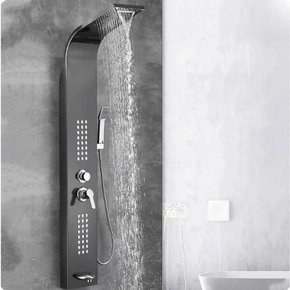 LABALAOS - Columna De Ducha Hidromasaje Negro Acero Inoxidable