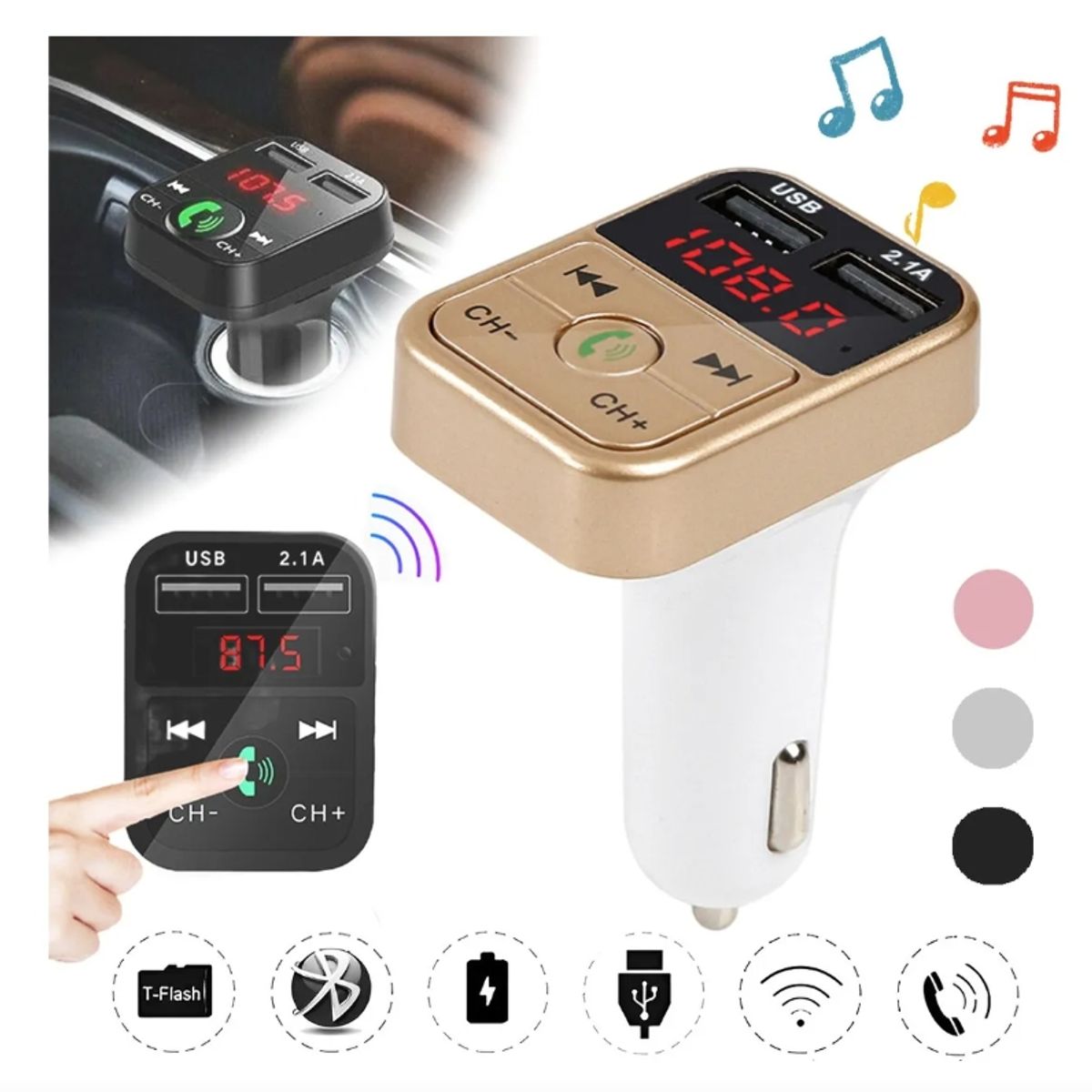 EDWINAYY - Receptor Bluetooth Autos Transmisor Fm Mp3 Carga Rapida Usb