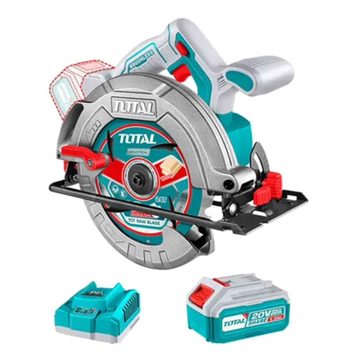 TOTAL TOOLS - Sierra Circular Inalámbrica 20v Bat + Carg Total Tsli18513
