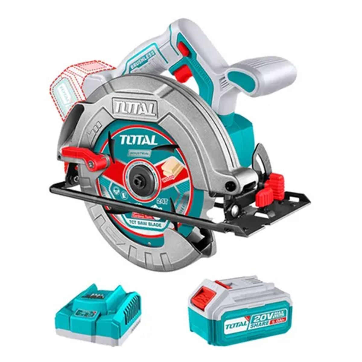 TOTAL TOOLS - Sierra Circular Inalámbrica 20v Bat + Carg Total Tsli18513