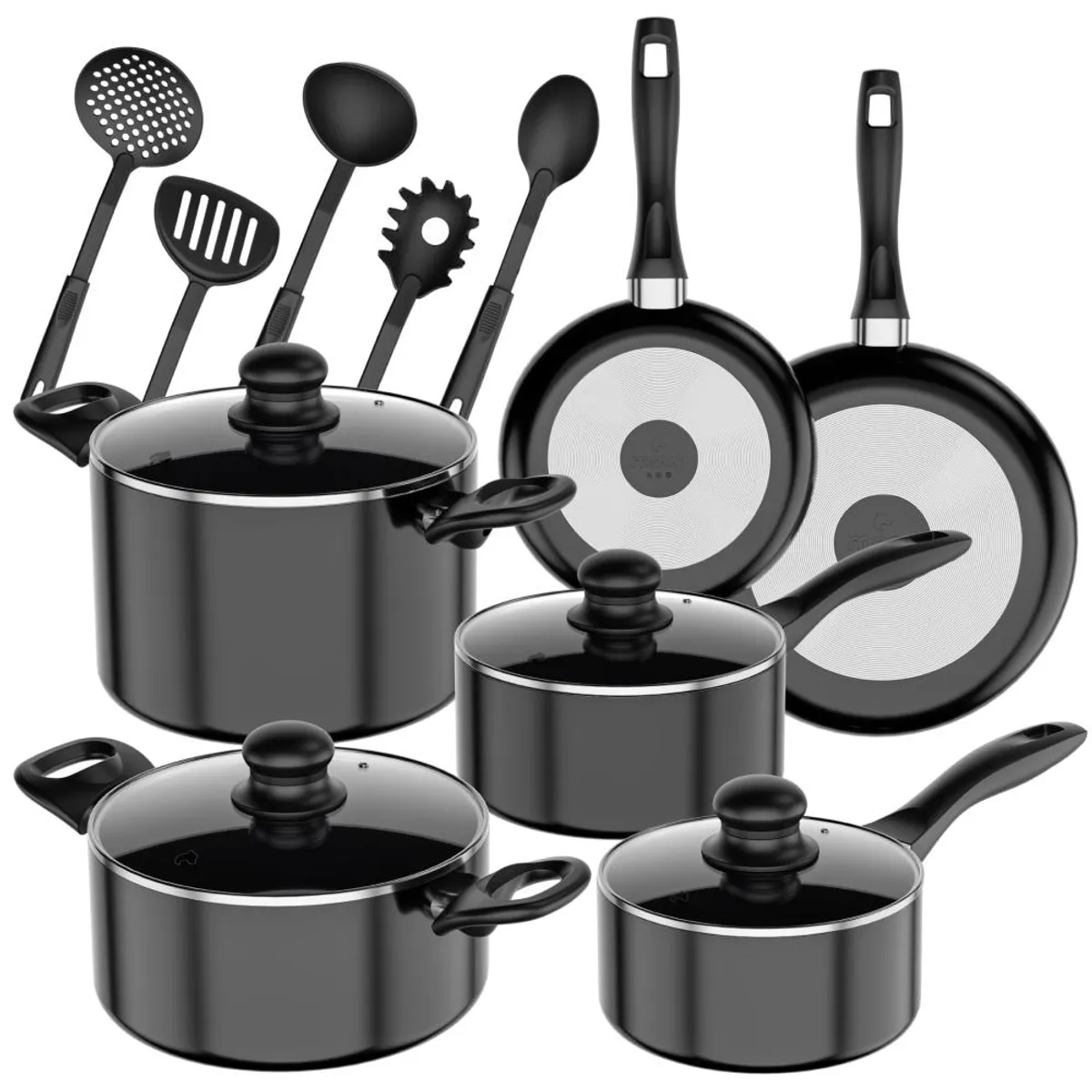 MOON - Batería de Cocina 15Pzas Omni Aluminio Antiadherente Negro