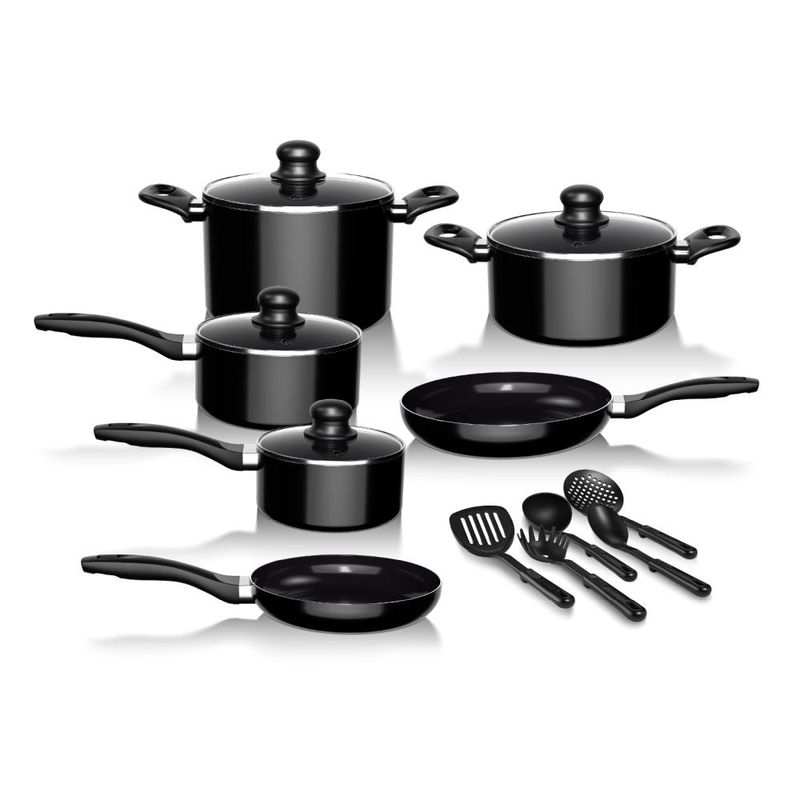 WENS - Batería de Cocina 15Pzas Aluminio Antiadherente Negro Wolf