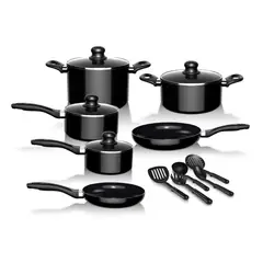 WENS - Batería de Cocina 15Pzas Aluminio Antiadherente Negro Wolf