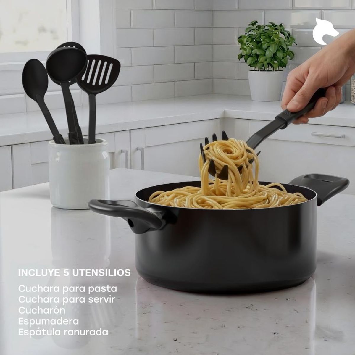 MOON - Batería de Cocina 15Pzas Omni Aluminio Antiadherente Negro