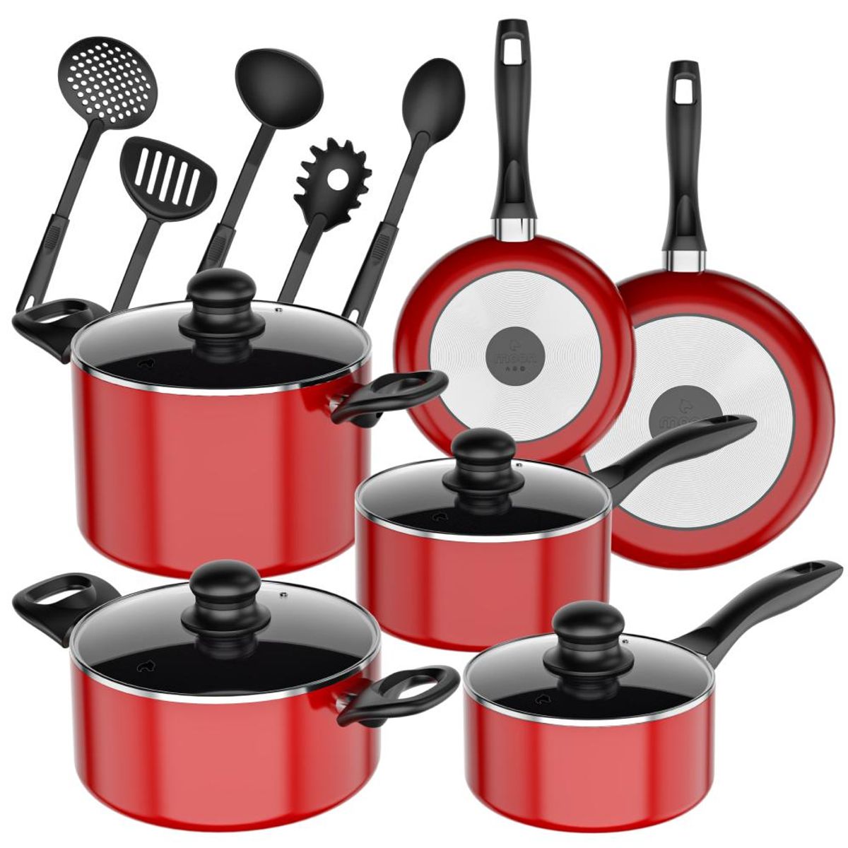 GENERICO - Batería de Cocina 15 Piezas Omni Aluminio Antiadherente Rojo