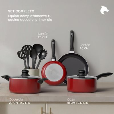 Imagen 2 del producto Batería de Cocina 15 Piezas Omni Aluminio Antiadherente Rojo