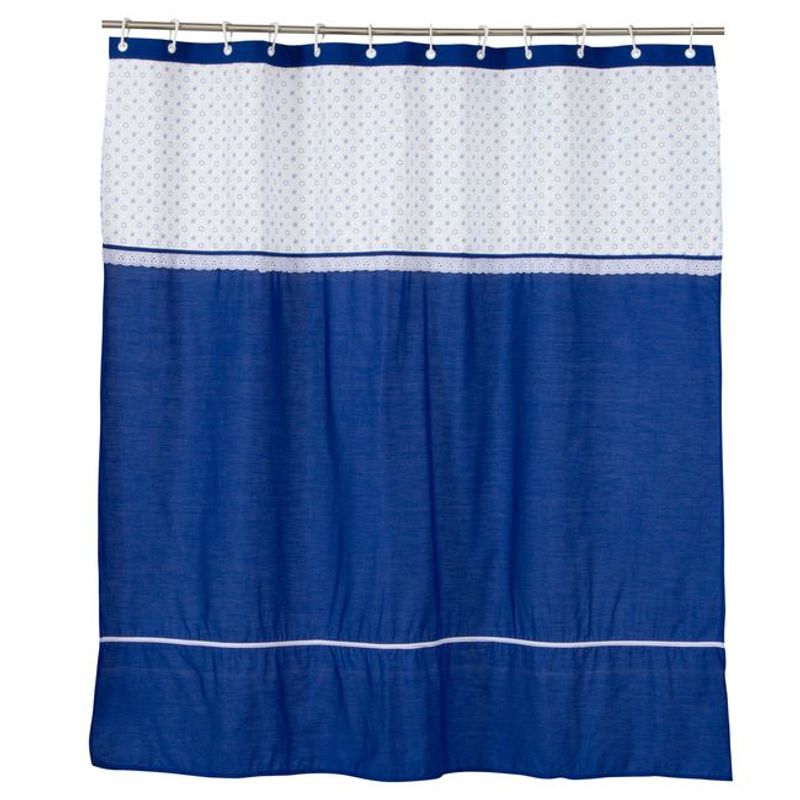 GENTILE - Cortina de baño color azulino broderie 180×220 cms