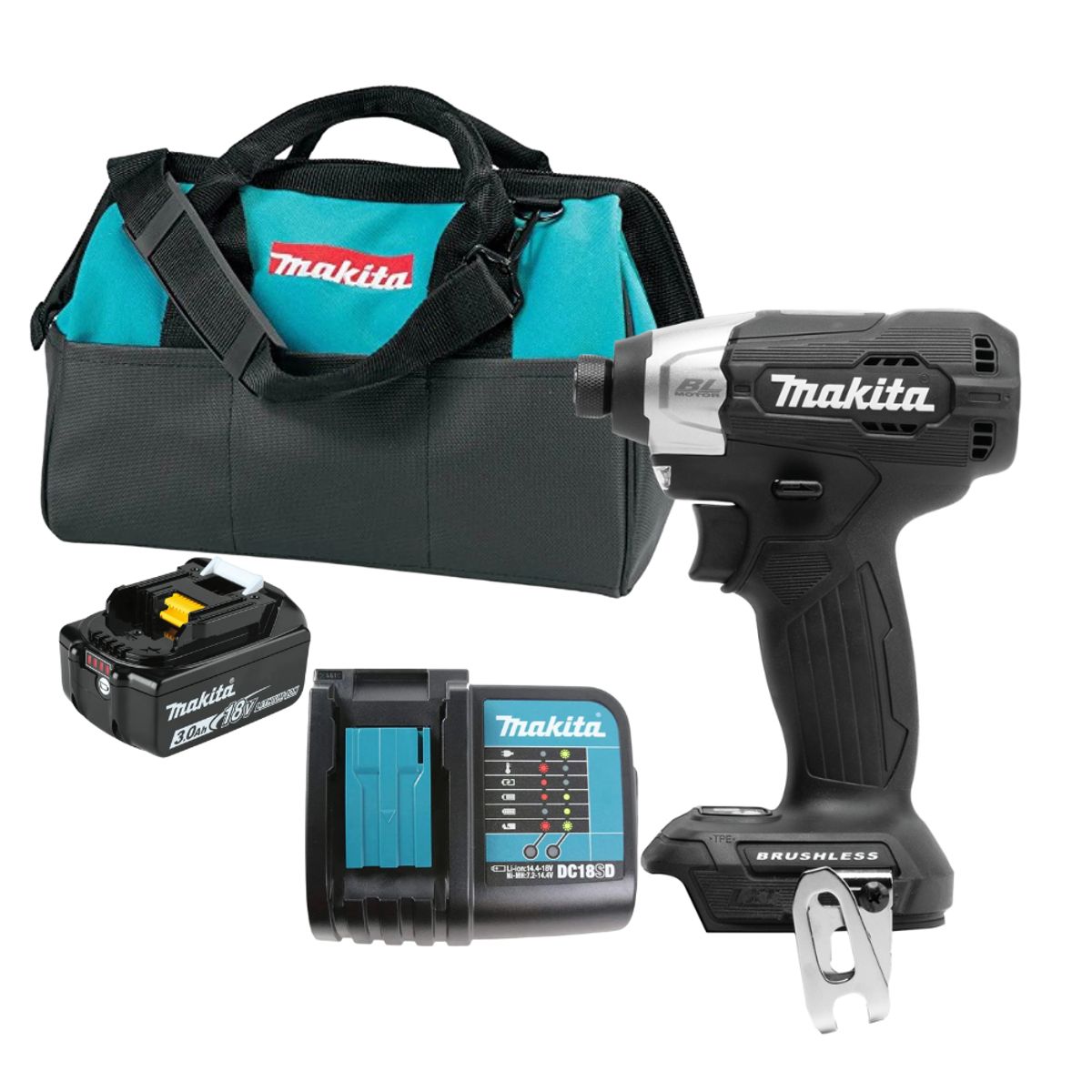 MAKITA - Kit Atornillador Impacto BL18v 140Nm Makita DTD157Z + Bat3ah