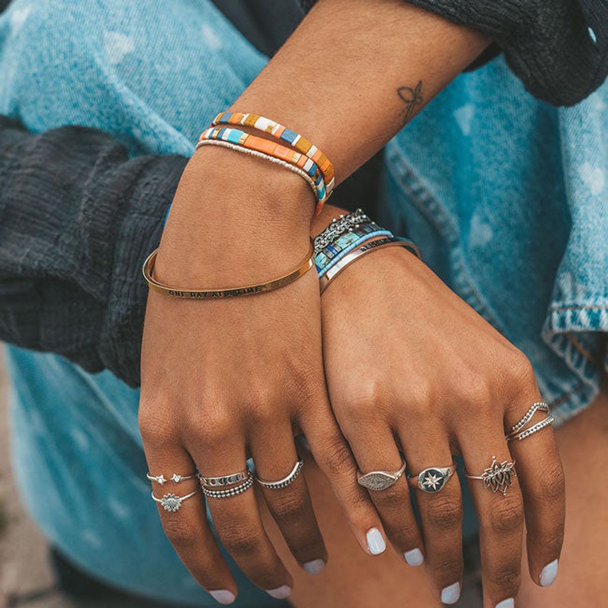 ZAZU - Pulsera Fita Naranja y Azul