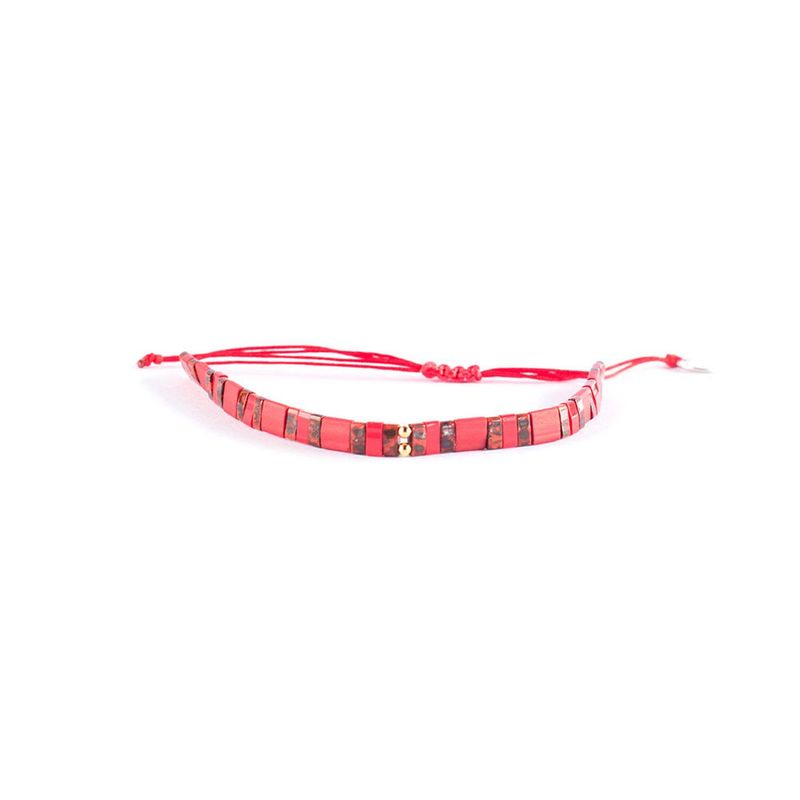 ZAZU - Pulsera Fita Roja con Mostacillas Bañadas en Oro