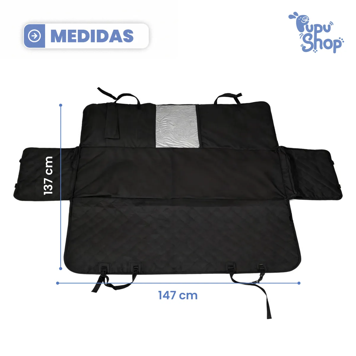 PUPU SHOP - LONA MANTA PROTECTORA CUBREASIENTO PARA PERROS 137X147CM - Negro