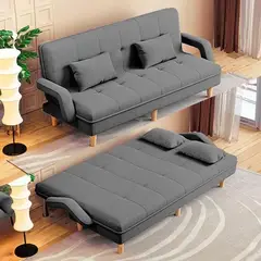 GENERICO - Sofá Cama 2 En 1 Plegable 150×100 Gris Oficina/depto