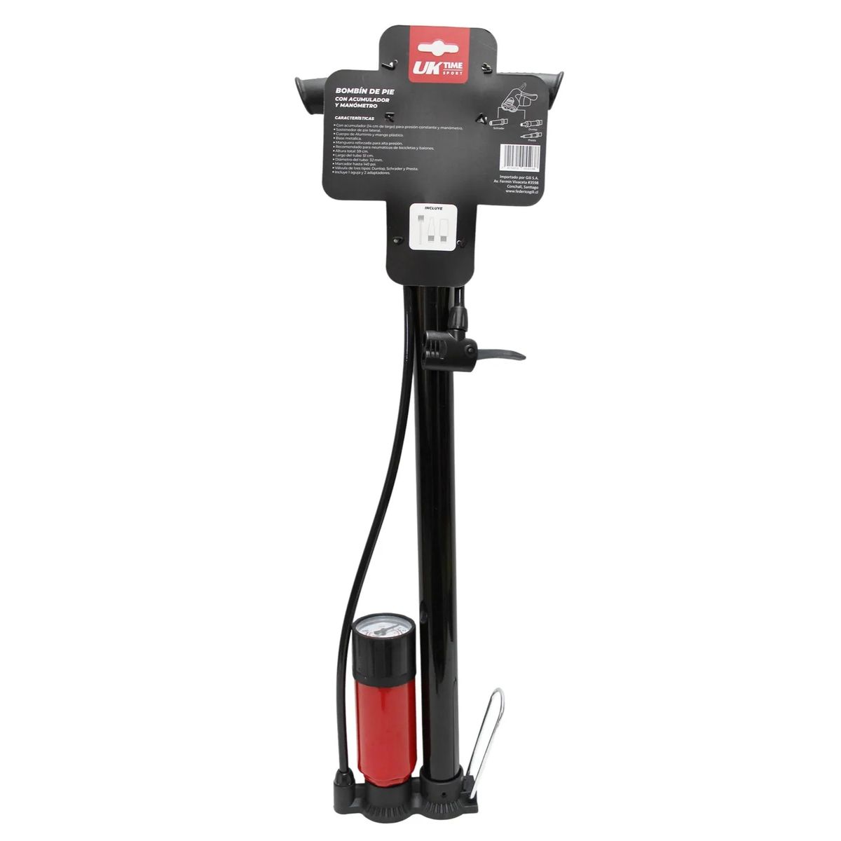 UK TIME - Bombin Pie Inflador Uktime Balon Neumatico Con Marcador Psi