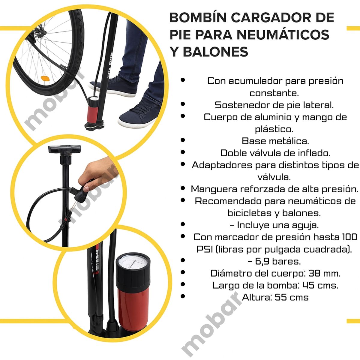 UK TIME - Bombin Pie Inflador Uktime Balon Neumatico Con Marcador Psi