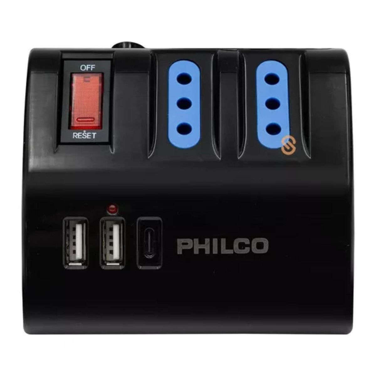 PHILCO - Zapatilla Alargador Extension De Escritorio USB C Negro.