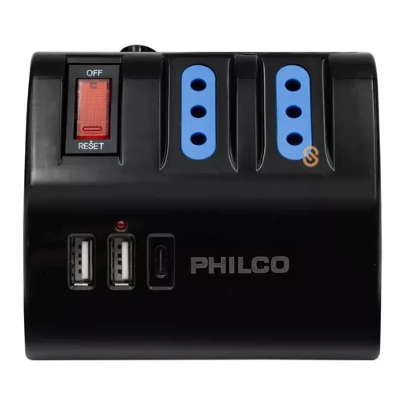 PHILCO - Zapatilla Alargador Extension De Escritorio USB C Negro