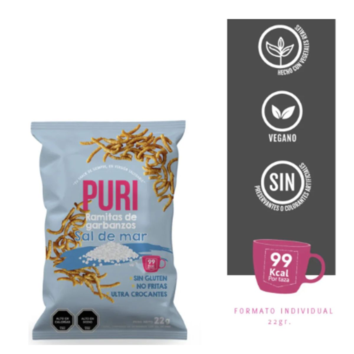 PURIPOP - Puri Ramitas De Garbanzo Sabor Sal De Mar. Caja 28 Unid