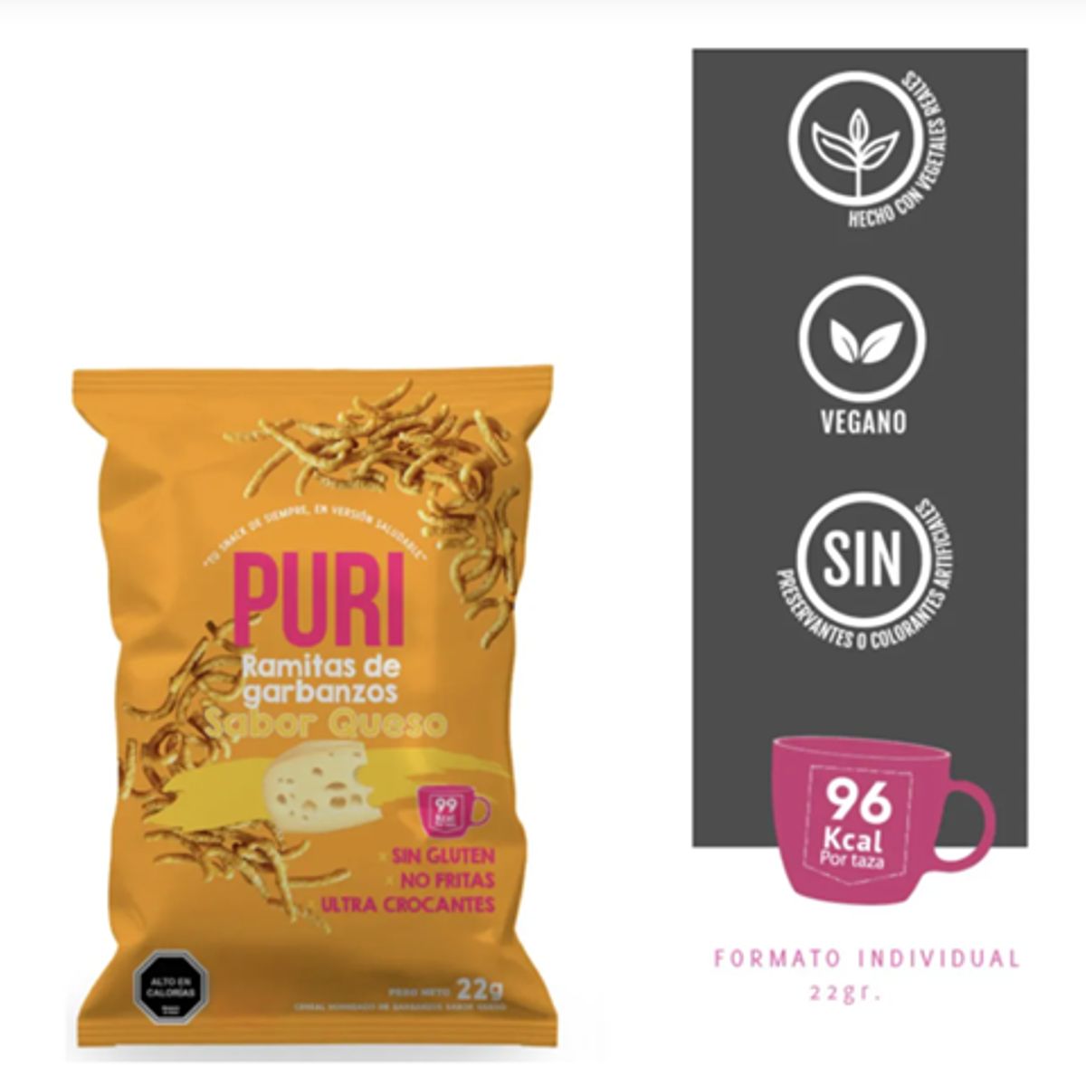 PURI POP - Puri Ramitas De Garbanzos Sabor Queso Caja 28un Sin Gluten