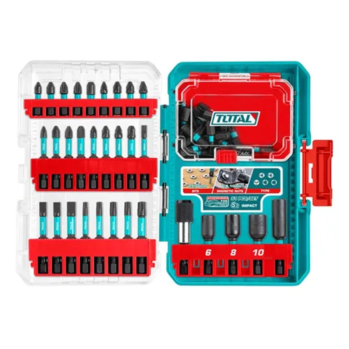 TOTAL TOOLS - Set Puntas Destornillador Impacto 51 Pcs Total Tacsdl25106