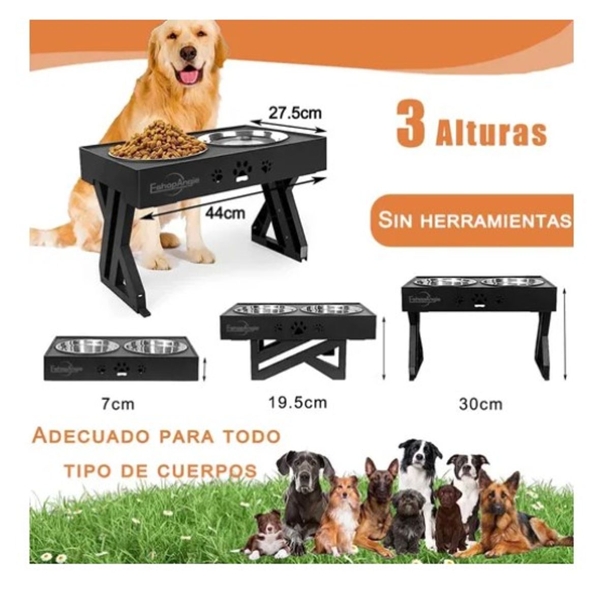 OFERTABKN - Comedero-bebedero Para Perros Altura Ajustable - Plato Acero