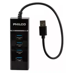 PHILCO - Adaptador HUB USB 3.0 4 Puertos Luz Indicadora Negro HB30N