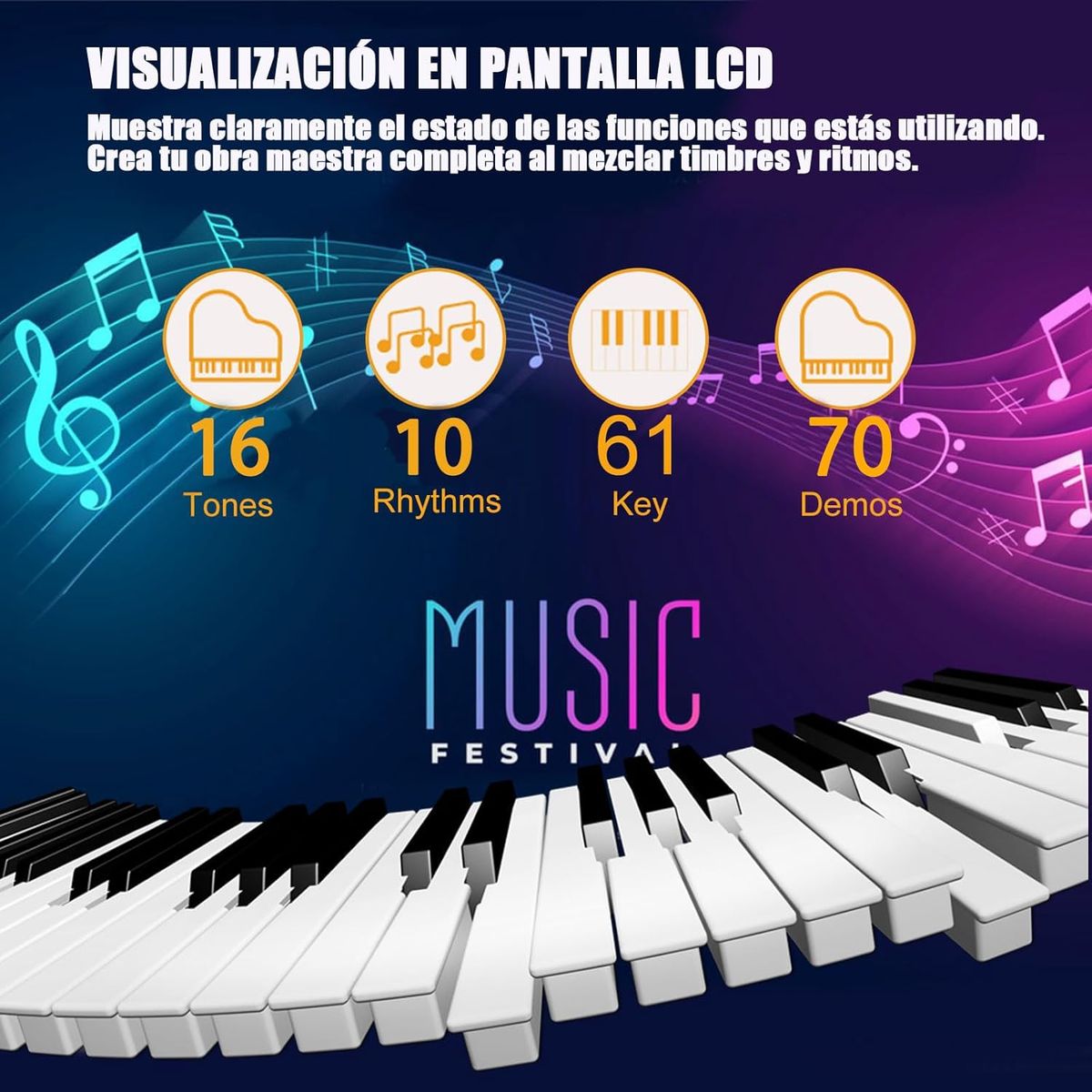 GENERICO - Piano Eléctrico 61 Teclas Teclado Musical Usb Niños Musica