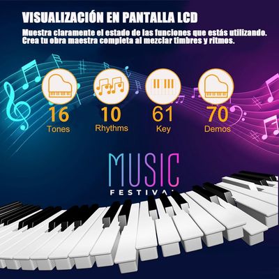 Imagen 2 del producto Piano Eléctrico 61 Teclas Teclado Musical Usb Niños Musica
