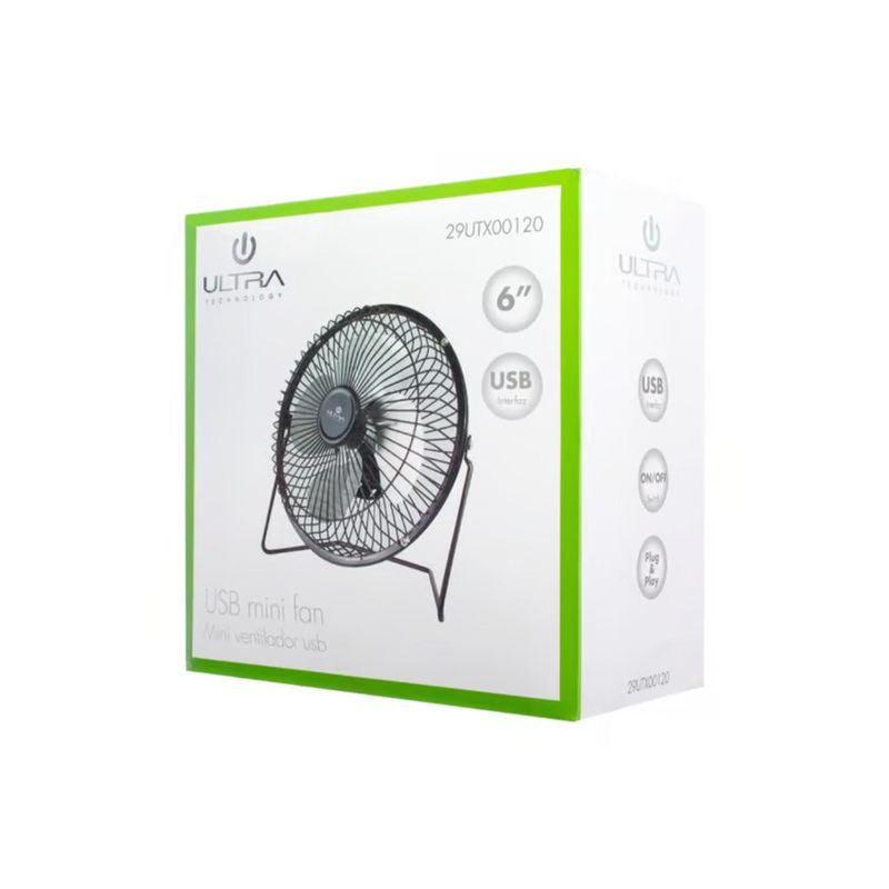 ULTRA - Mini Ventilador 6 De Mesa USB Negro Ultra