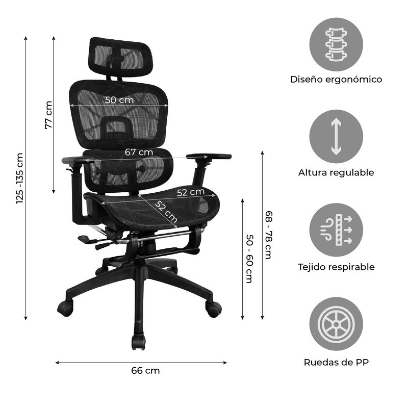 RELAN - Silla de escritorio con Reposapies Ergonomus SILL-EP2N