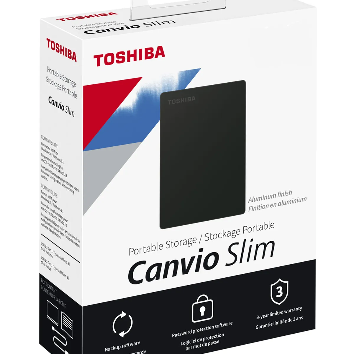 TOSHIBA - Disco Duro Externo Toshiba Canvio Slim 2TB Negro Delgado HDTD320XK3EA