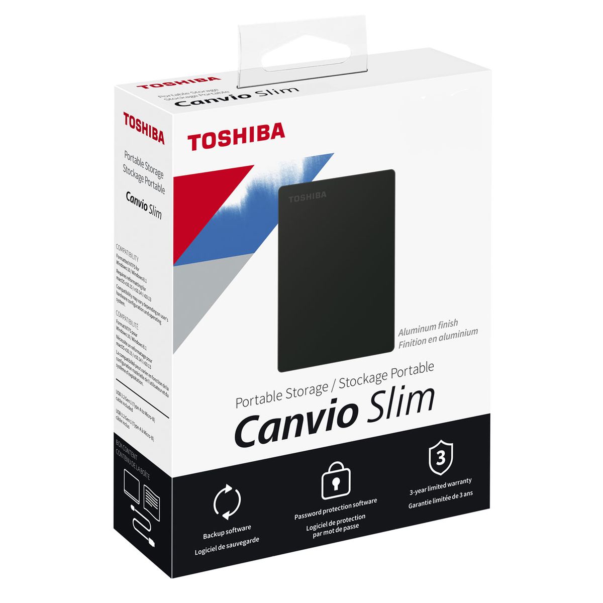 TOSHIBA - Disco Duro Externo Toshiba Canvio Slim 2TB Negro Delgado HDTD320XK3EA