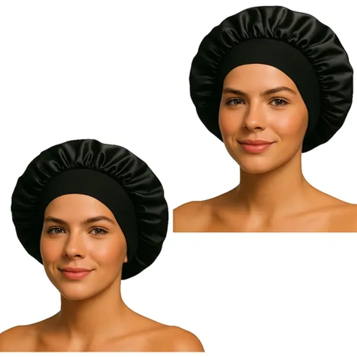 COMPUTECH - Gorro Satín Para Cabello Liso Y Rizado Evita Enredos 2piezas Negro