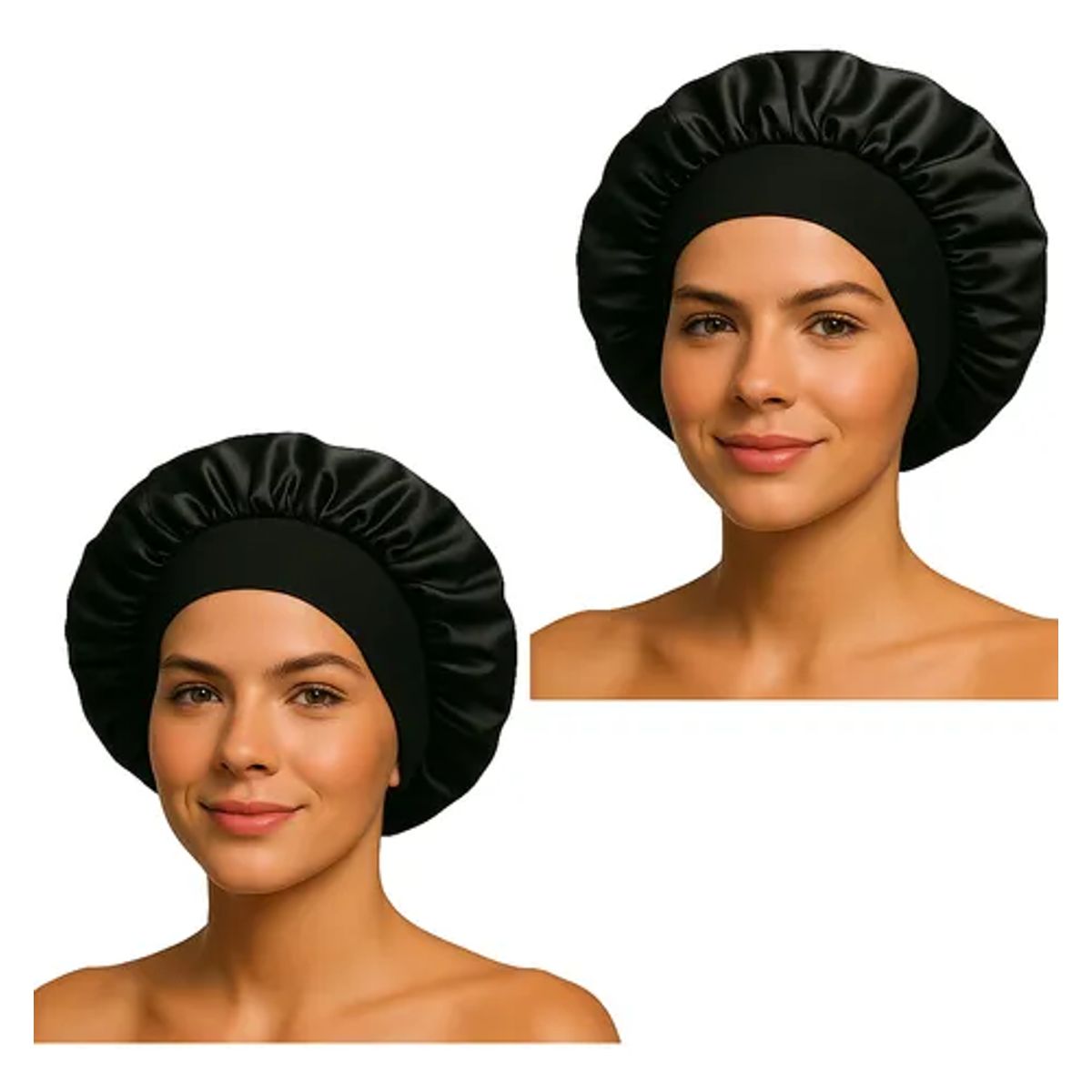 COMPUTECH - Gorro Satín Para Cabello Liso Y Rizado Evita Enredos 2piezas Negro