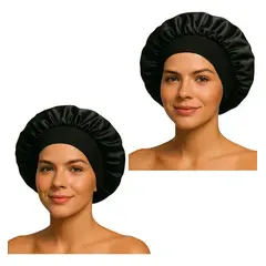 COMPUTECH - Gorro Satín Para Cabello Liso Y Rizado Evita Enredos 2piezas Negro